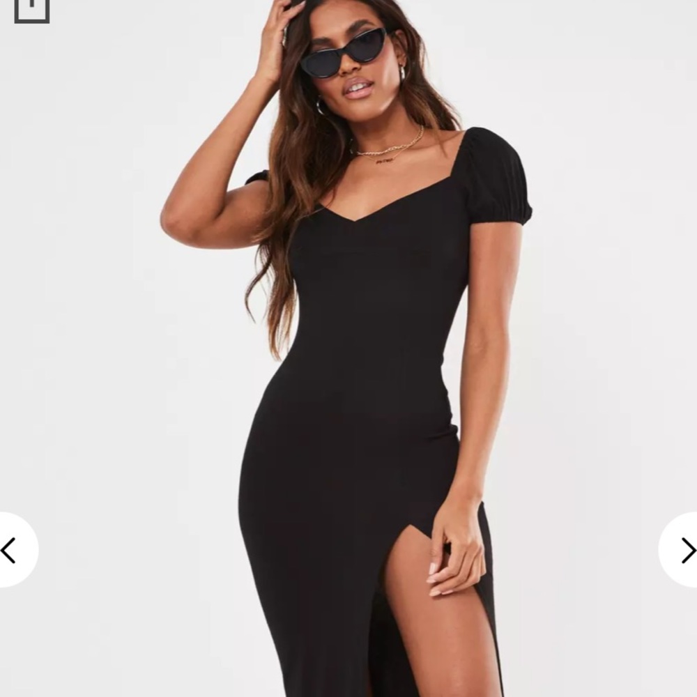 MISSGUIDED Midi Slit Black Dress NWOT